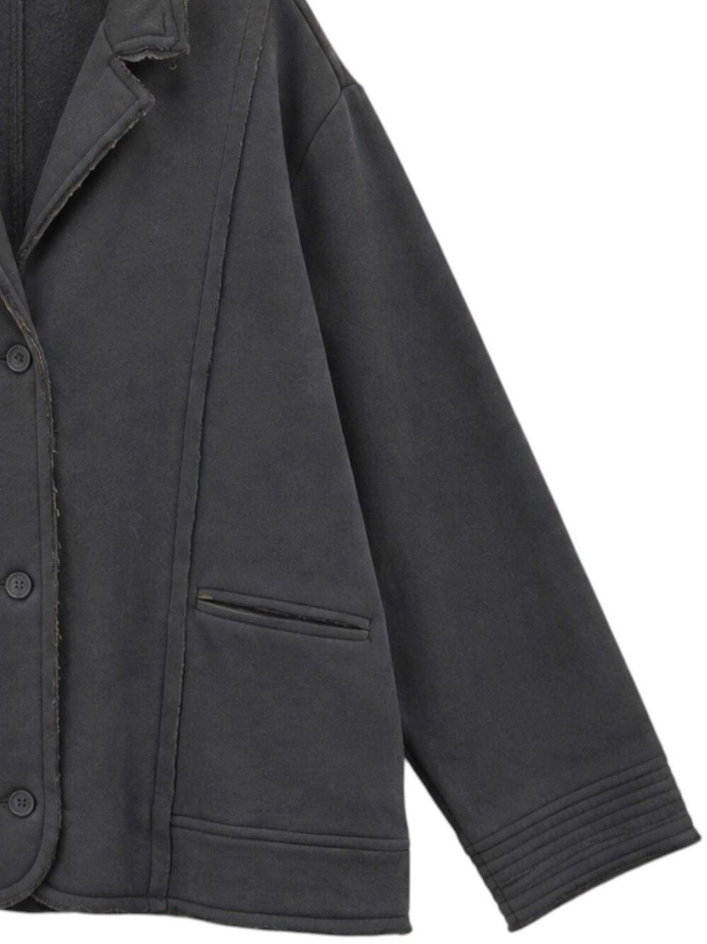 BiBi Charcoal Oversized Blazer Jacket Washed Black Knit Raw Edge Button Front - Picture 7 of 7